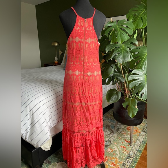 Bright Orange Lace Maxi Dress - Picture 8 of 11